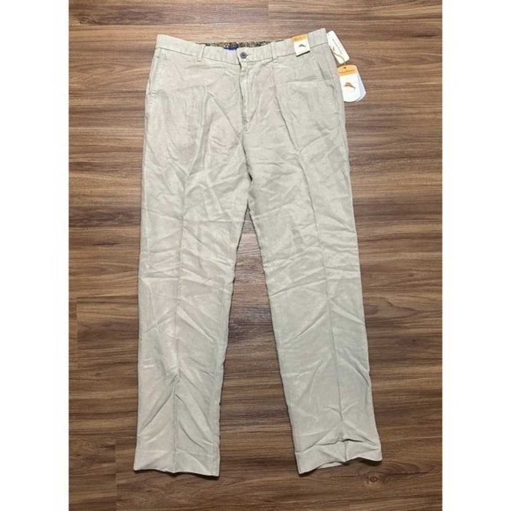 Tommy Bahama Sonoma Pants Mens Twill Khaki Pleated Linen Blend Dress Sz 34x34
